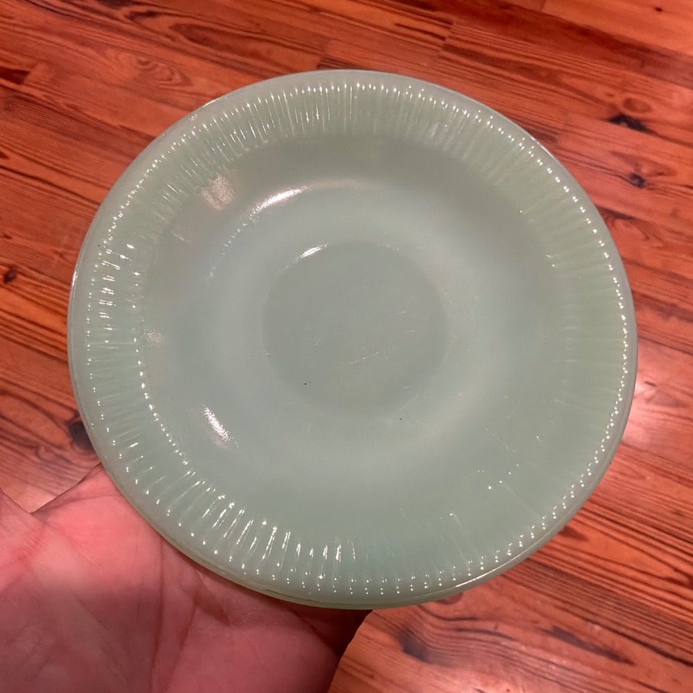 Vintage Fire-King Jadeite Jane Ray Saucer Milk Glass Green Ribbed 5.75 inch